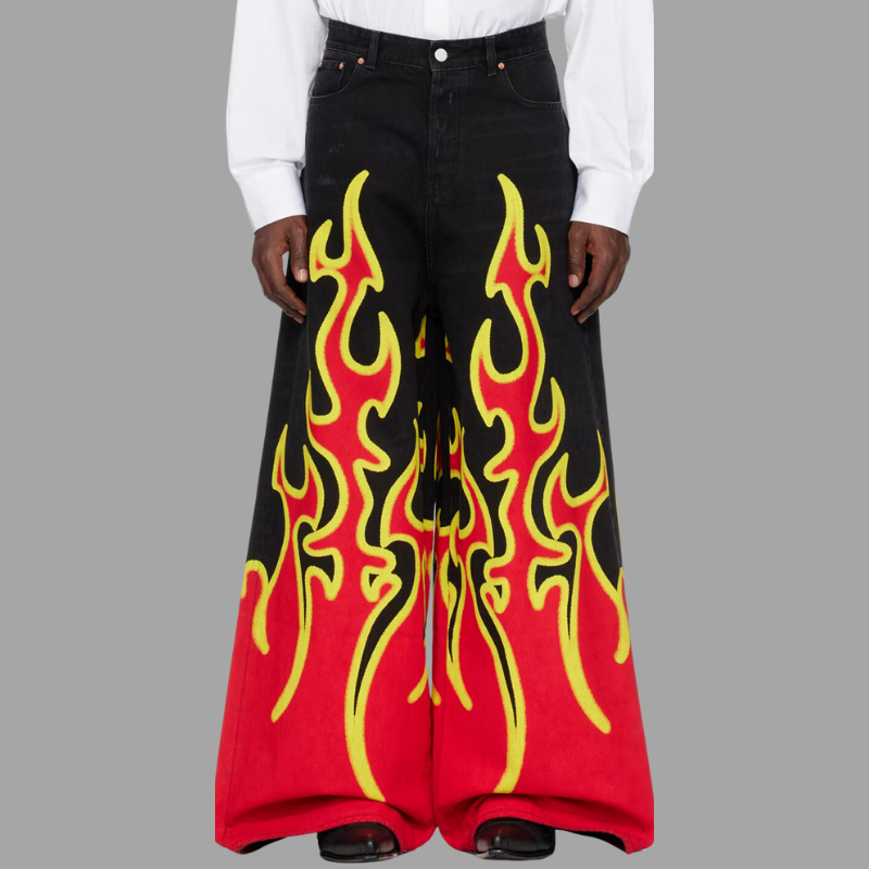 VETEMENTS Black & Red Fire Big Shape Jeans