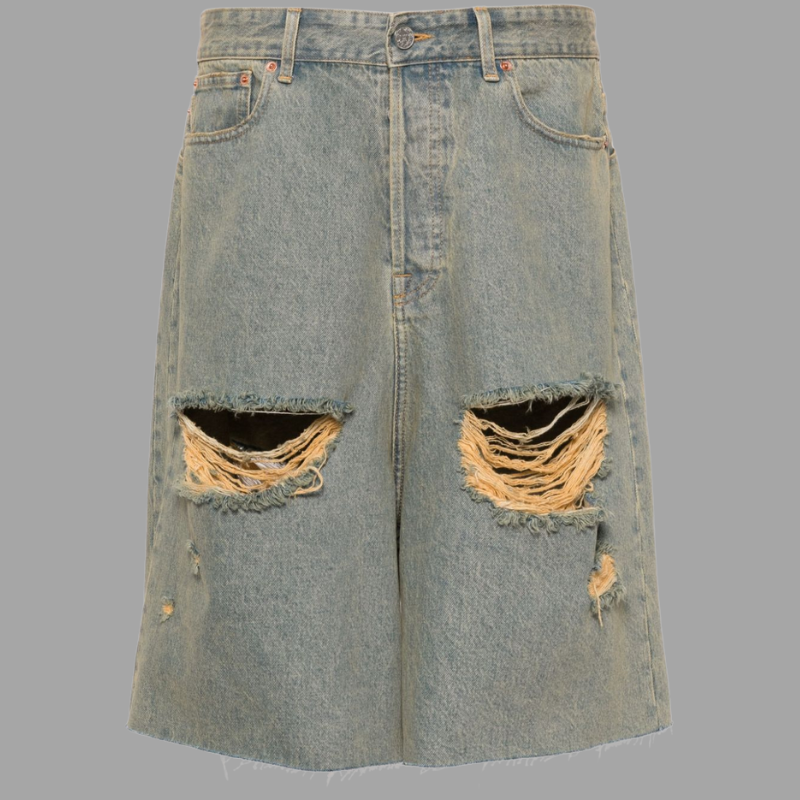 knee-length denim shorts