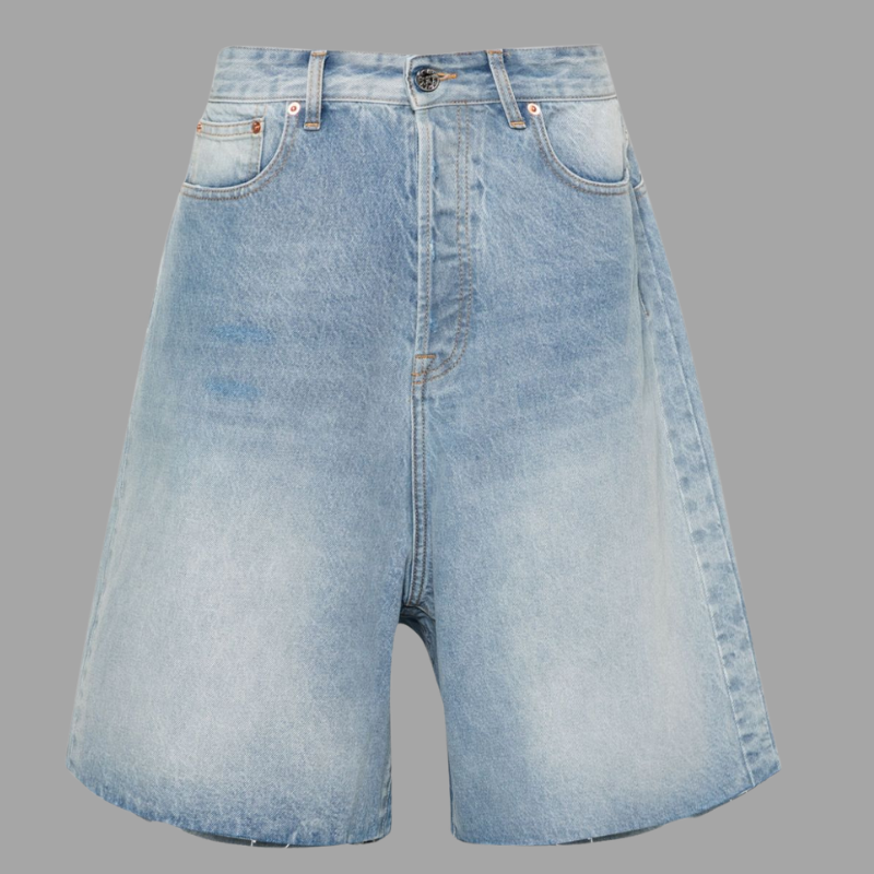 mid-rise wide-leg denim shorts