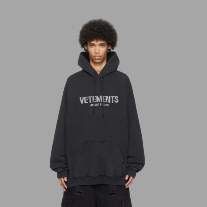 Vetements Black Crystal-Cut Hoodie