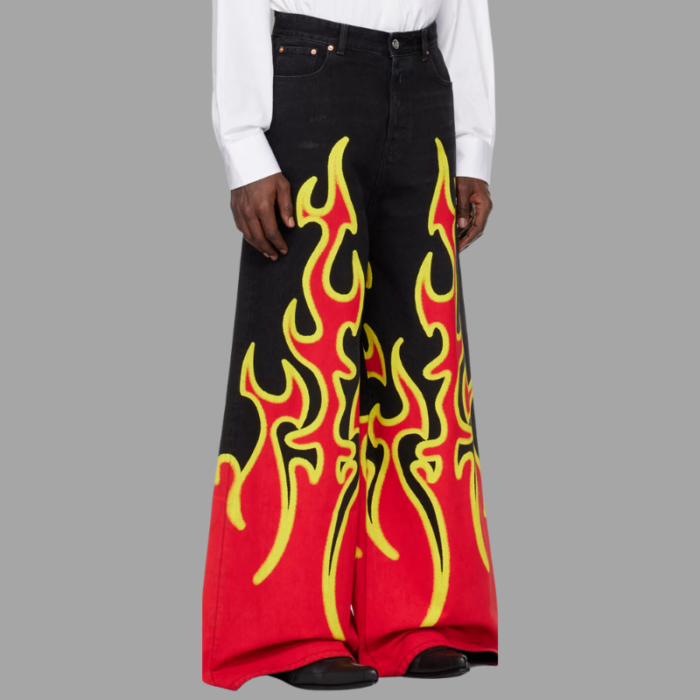 VETEMENTS Black & Red Fire Big Shape Jeans