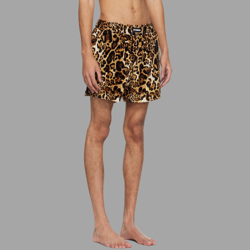 VETEMENTS Brown Leopard Swim Shorts