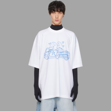 VETEMENTS White Scribbled Car T-Shirt